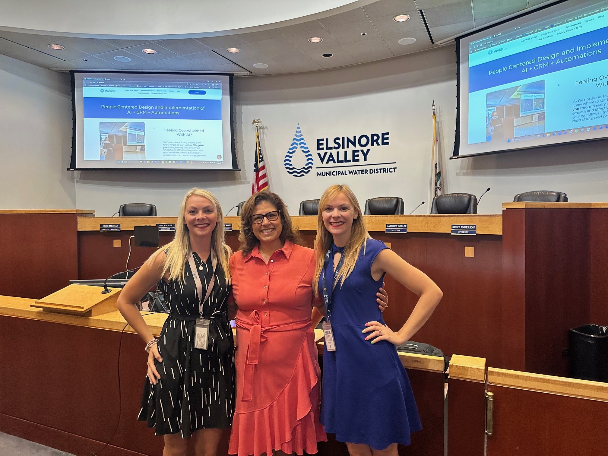 Vivian Welsh with Elsinore Valley Municipal Water District leadership after an AI training session